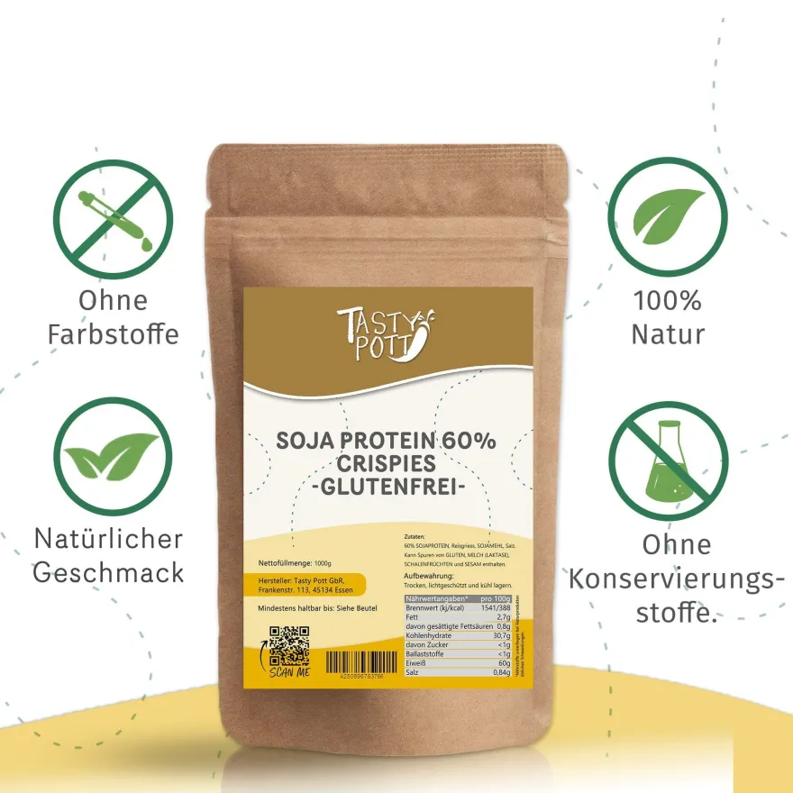 Tasty Pott Protein Soja Crispies mit 60% Eiweiß - im Beutel