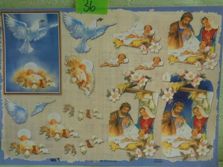 TBZ 3D Bogen geprägt folienverziert Weihnachten Krippe Heilige Familie Mutter Gottes