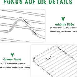 Teamfar Abkühlgitter 2er-Set Edelstahl 24,5x19x1,5cm Braten Backen Grillen