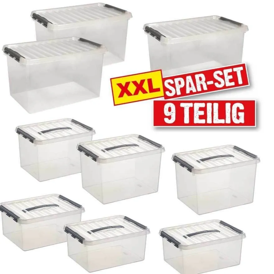 9-teiliges Clipboxen-Set mit Clipdeckel, 3x 15 Liter, 3x 22 Liter, 3x 62 Liter