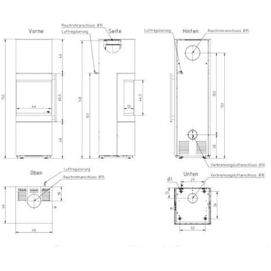 Tenno Champagner Panorama Kaminofen 6kW