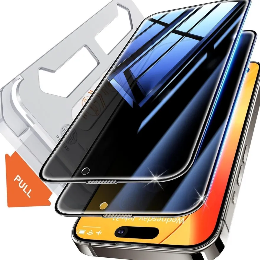 Tentoki Sichtschutz Panzerglas für iPhone 15 Pro (6,1 Zoll) - 2 Stück, 25°