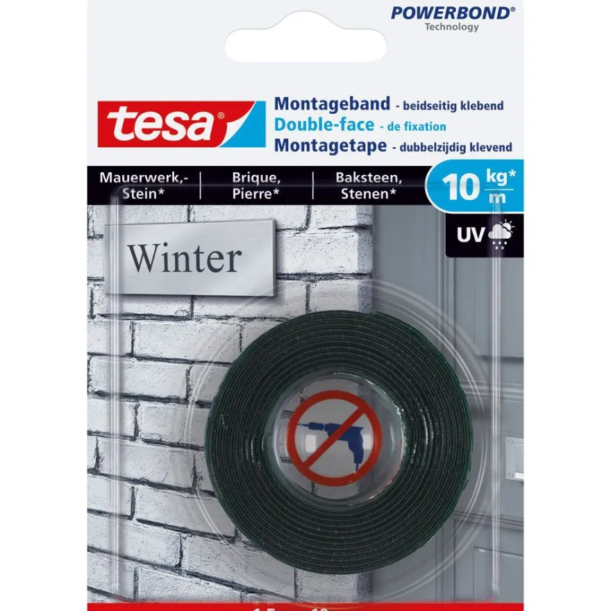 tesa Montageband, 1,5m x 19mm, für Mauerwerk und Stein, bis zu 10kg/m, grün