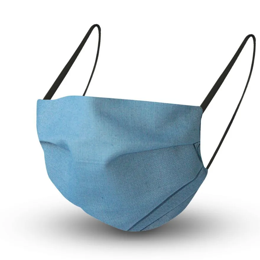 Textil Design-Maske waschbar aus Baumwolle - Unifarben mit Wunschname Blaugrau + Grat