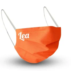 Textil Design-Maske waschbar aus Baumwolle - Unifarben mit Wunschname ORANGE + Gratis