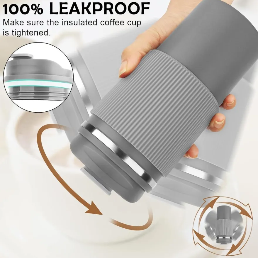 Thermobecher Isolierbecher Kaffeebecher 450ml Reisebecher Deckel Grau