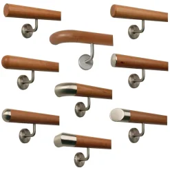 TIBU Kirsche Handlauf Holz Ø 42 mm Geländer Treppe gewinkelte Edelstahl Halter V2A