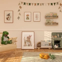 Tiere Kinderzimmer Süß Aquarell Hase Schaf Schildkröte Eichhörnchen Poster