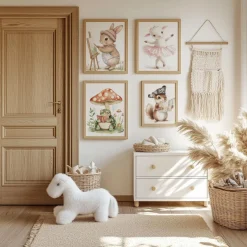 Tiere Kinderzimmer Süß Aquarell Hase Schaf Schildkröte Eichhörnchen Poster