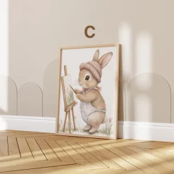 Tiere Kinderzimmer Süß Aquarell Hase Schaf Schildkröte Eichhörnchen Poster