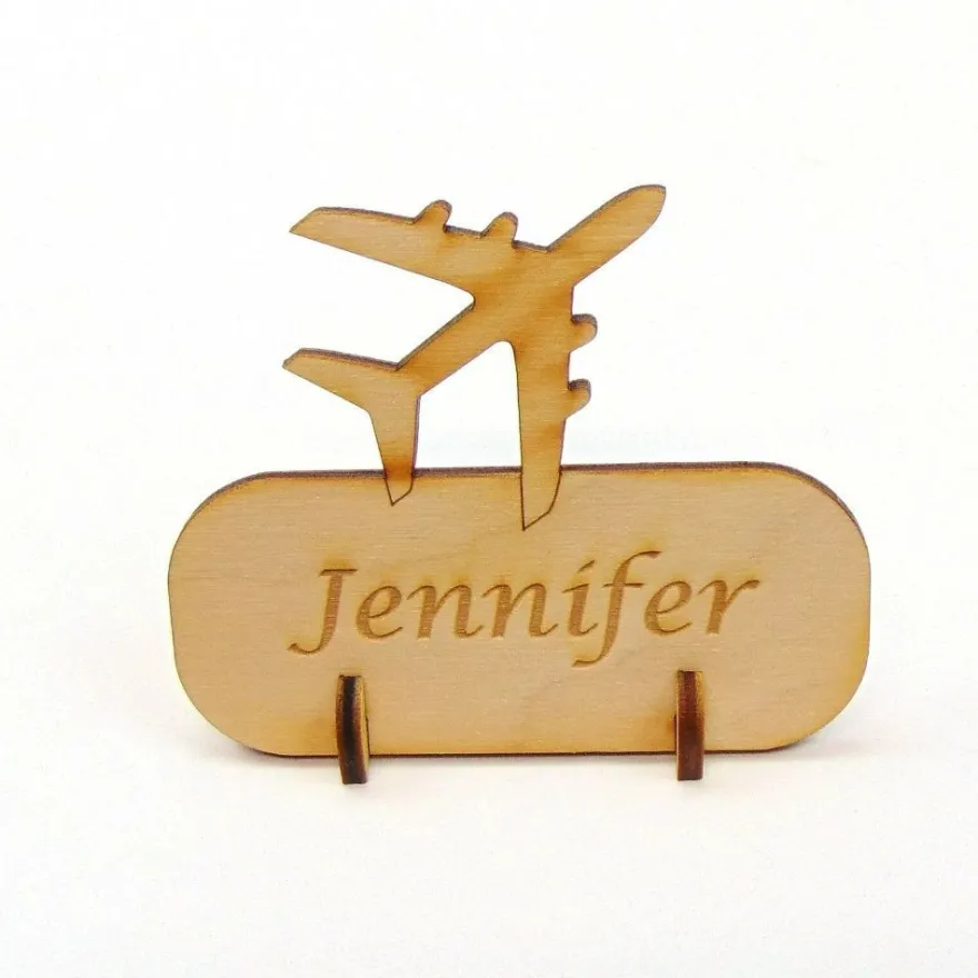 Tischkarte Namensschild Düsen Flugzeug, Platzkarte für Hochzeiten, Geburtstage