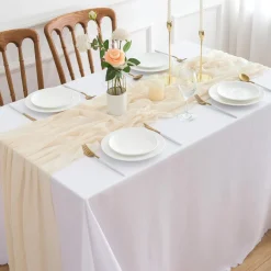 Tischläufer Musselin Stoff Beige Creme 3m Käsetuch Hochzeit 300 x 80cm