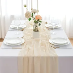 Tischläufer Musselin Stoff Beige Creme 3m Käsetuch Hochzeit 300 x 80cm