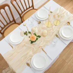 Tischläufer Musselin Stoff Beige Creme 3m Käsetuch Hochzeit 300 x 80cm