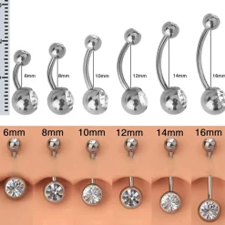 Titan Bauchnabelpiercing Silber 14G CZ Nabelring 6-16mm Stablänge