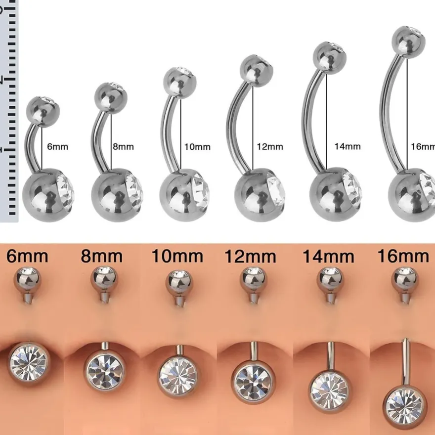 Titan Bauchnabelpiercing Silber 14G CZ Nabelring 6-16mm Stablänge