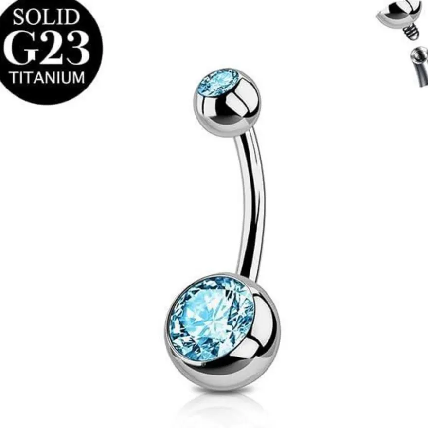 Titan Bauchnabelpiercing Silber 14G CZ Nabelring 6-16mm Stablänge