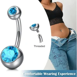 Titan Bauchnabelpiercing Silber 14G CZ Nabelring 6-16mm Stablänge