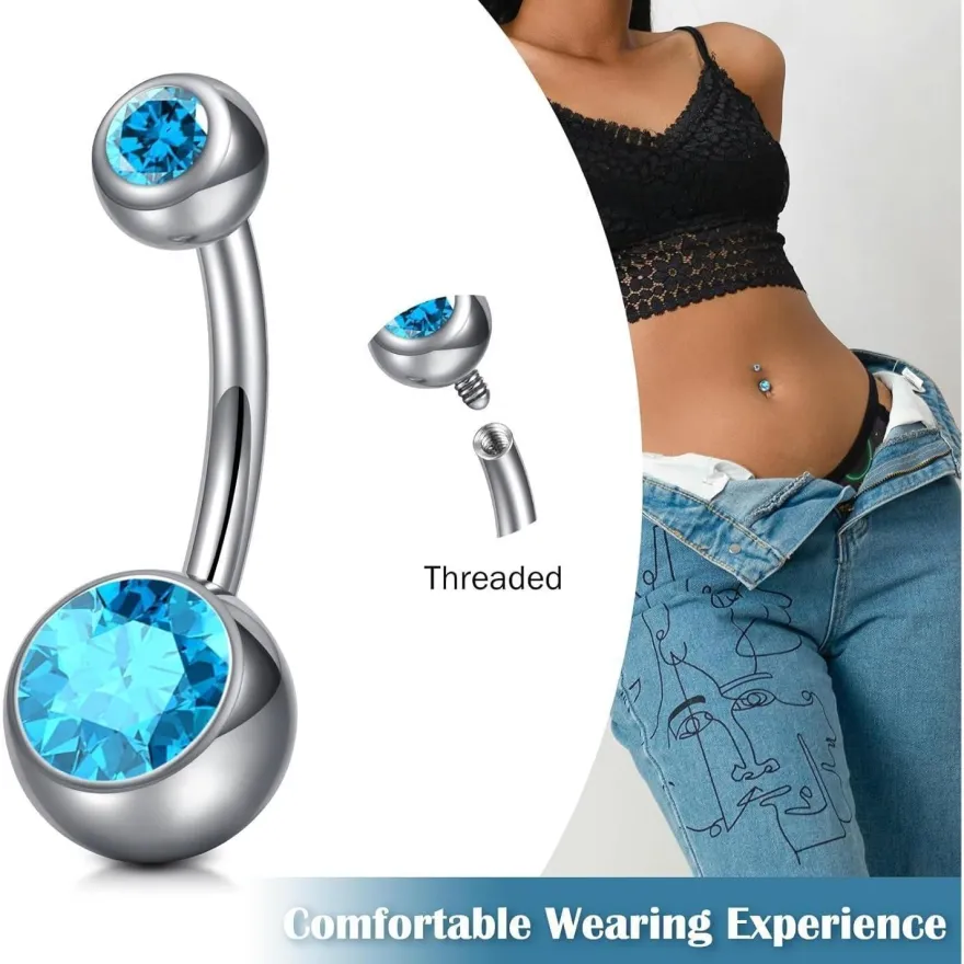 Titan Bauchnabelpiercing Silber 14G CZ Nabelring 6-16mm Stablänge
