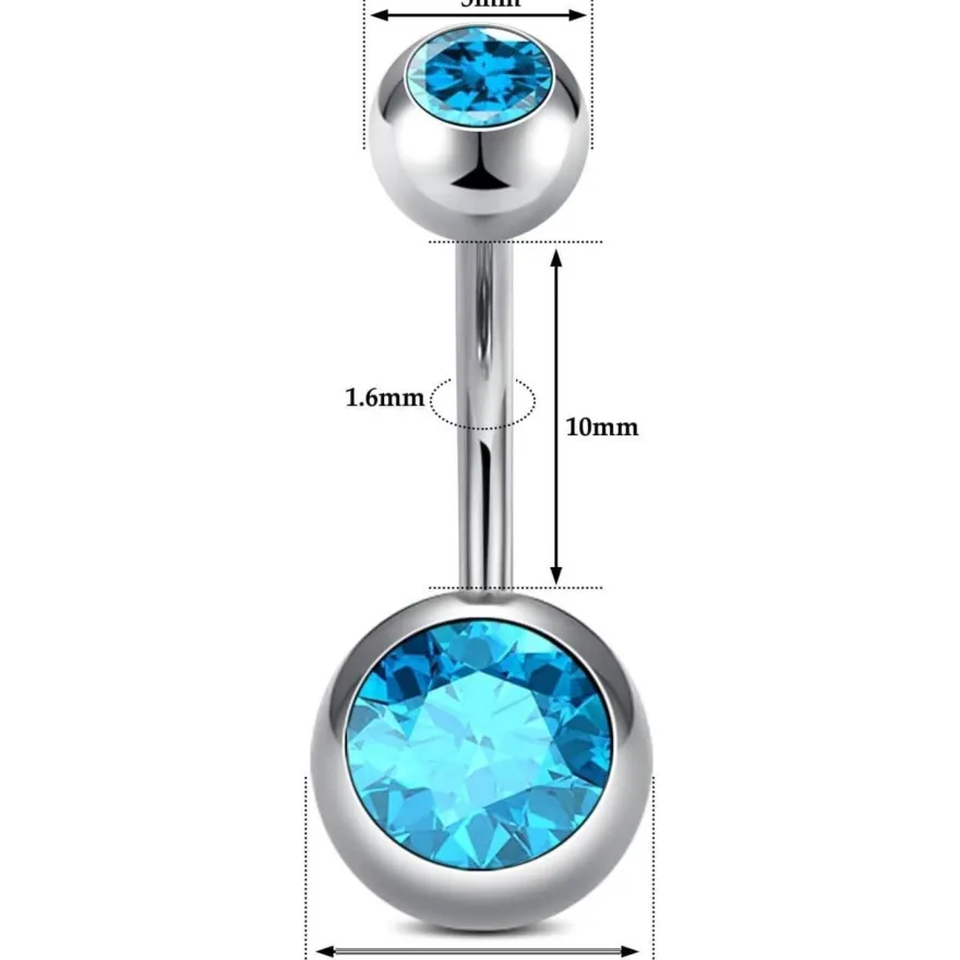 Titan Bauchnabelpiercing Silber 14G CZ Nabelring 6-16mm Stablänge