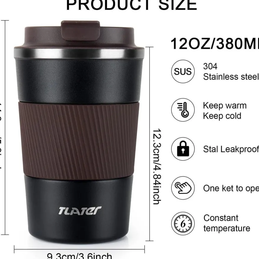 Tlater Kaffebecher to go 380ml Thermobecher Isolierbecher Edelstahl Travel Mug