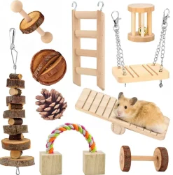 10-tlg. Kleintier Nager Kauspielzeug Hamster Kaninchen Meerschweinchen Zubehör