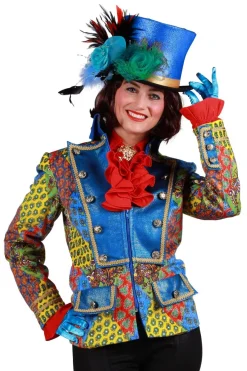 tolle Karnevalsjacke Damen kurz blau/türkis/bunt Fantasiemuster Gr. S-XXL Kostüm
