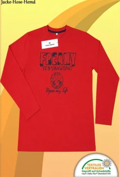 Tom Tailor Langarmshirt Rundhals Rot Freaky Baumwolle Gr: L, L / 164,176 NEU