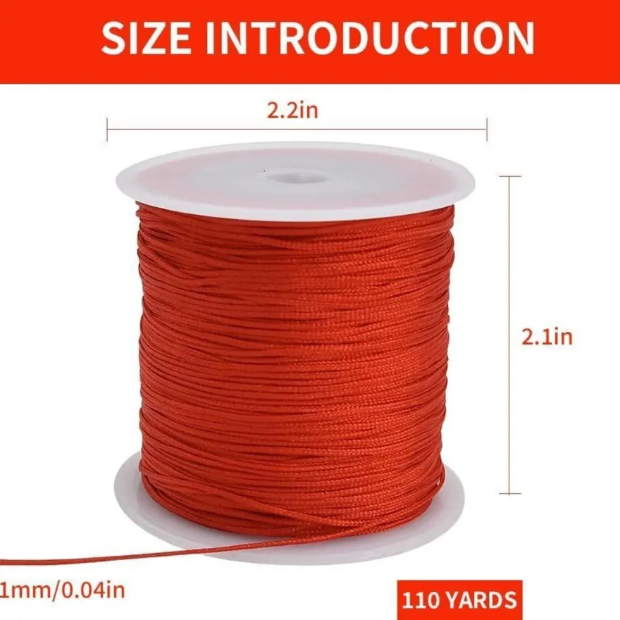 Toniful 1mm x 91,4 m rote Nylonschnur, Satinschnur für Armbänder