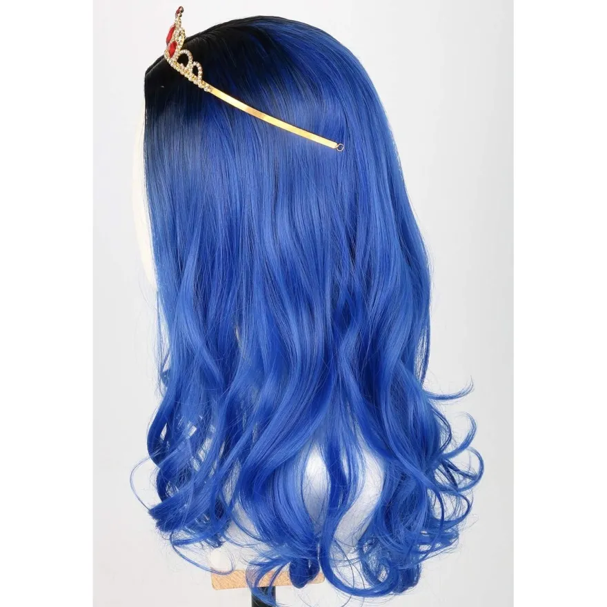 Topcosplay Kinder Mädchen Perücke, Lang Blau Lockig, für Karneval, Halloween