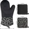 Topfhandschuhe Set Silikon/Baumwolle hitzebeständig 1 Paar+2 Topflappen Schwarz
