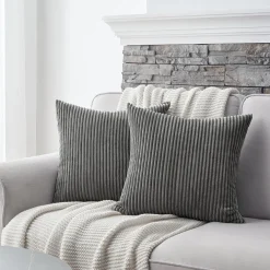 Topfinel 2er Set Kissenbezug 65x65 cm Dunkelgrau Kordsamt Gestreift