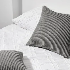 Topfinel 2er Set Kissenbezug 65x65 cm Dunkelgrau Kordsamt Gestreift