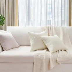 Topfinel Kissenbezug 60x60 Creme Weiß 4er Set Cord körnig Kissenhülle