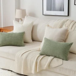Topfinel Kissenbezug 60x60 Creme Weiß 4er Set Cord körnig Kissenhülle