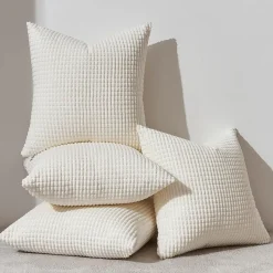 Topfinel Kissenbezug 60x60 Creme Weiß 4er Set Cord körnig Kissenhülle