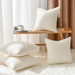 Topfinel Kissenbezug 60x60 Creme Weiß 4er Set Cord körnig Kissenhülle