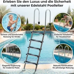 Top Poolleiter Pooltreppe Edelstahl Swimming Pool Treppe Leiter Schwimmbad Stufe
