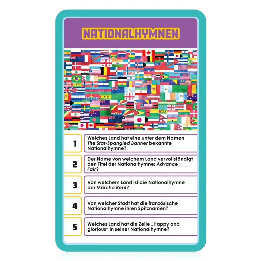 Top Trumps Quiz Länder und Flaggen Gesellschaftsspiel Wissensspiel Frage Antwort
