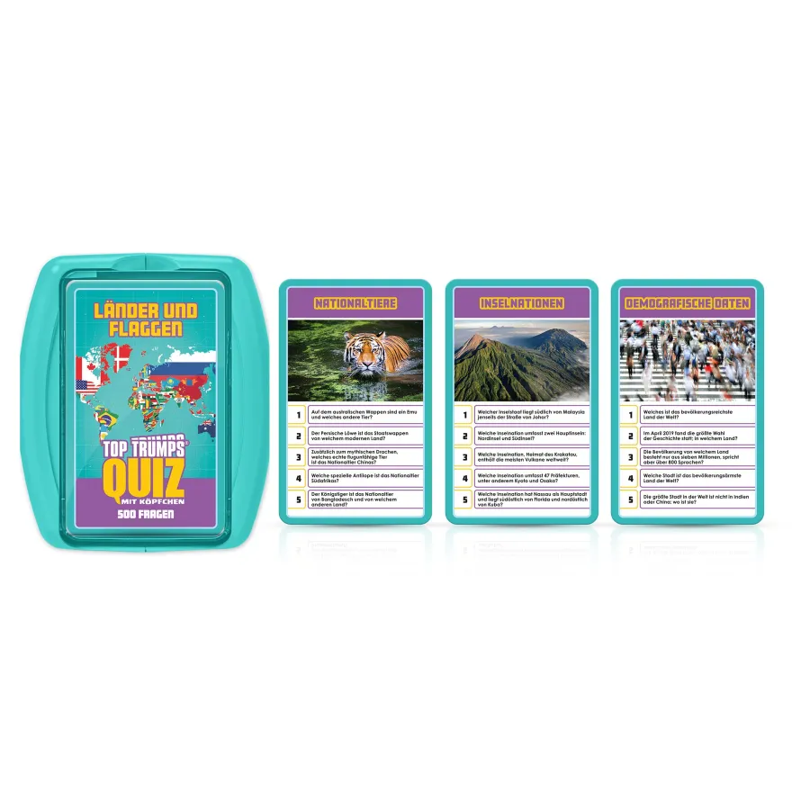 Top Trumps Quiz Länder und Flaggen Gesellschaftsspiel Wissensspiel Frage Antwort