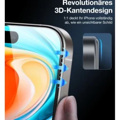 TORRAS iPhone 15 Panzerglas Sichtschutz 9H+ Schutzfolie Full Screen 2 Stück