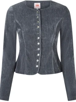 Trachtenjacke Karin Samt blau-grau