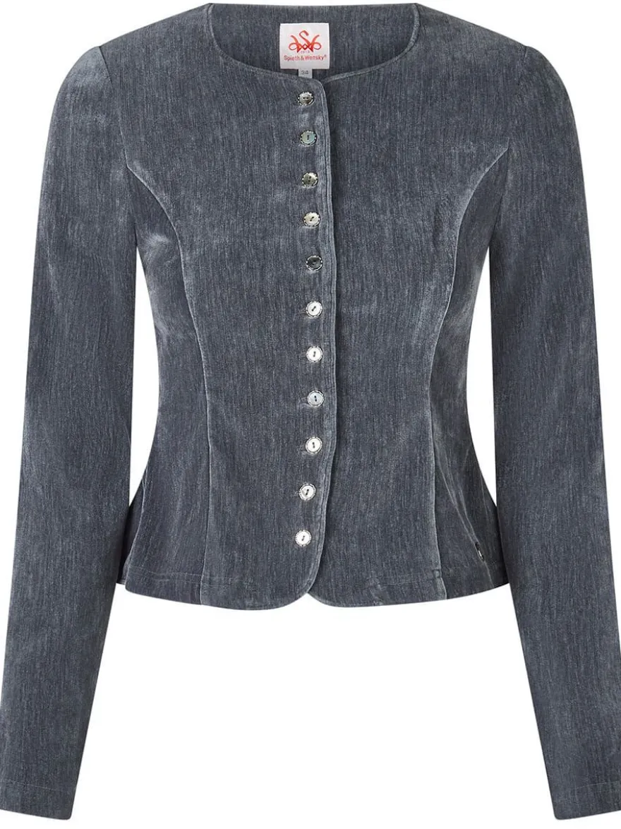 Trachtenjacke Karin Samt blau-grau