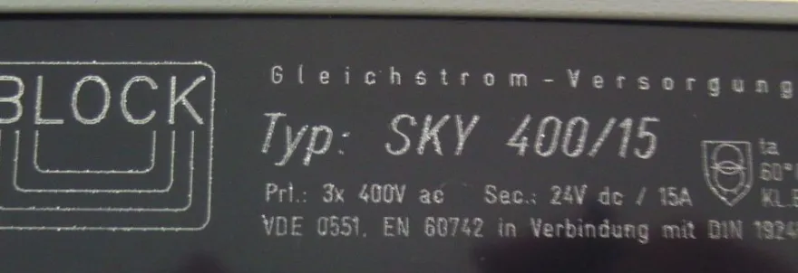 Trafo Block Sky 400/15 pri 3x400 V sec. 24 V DC 15 A Gleichstromversorgung T11/47