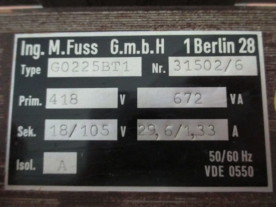 Transformator G0225BT1 Trafo pri. 200/220/380/415 V sek. 18/105 V T9/1030