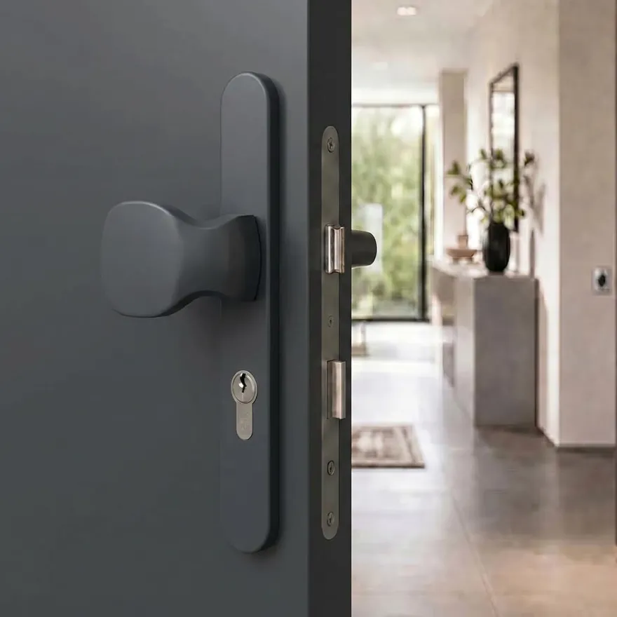 Türdrücker Langschild Schmalrahmen RAL7016 Anthrazit 8-72mm Wechselgarnitur