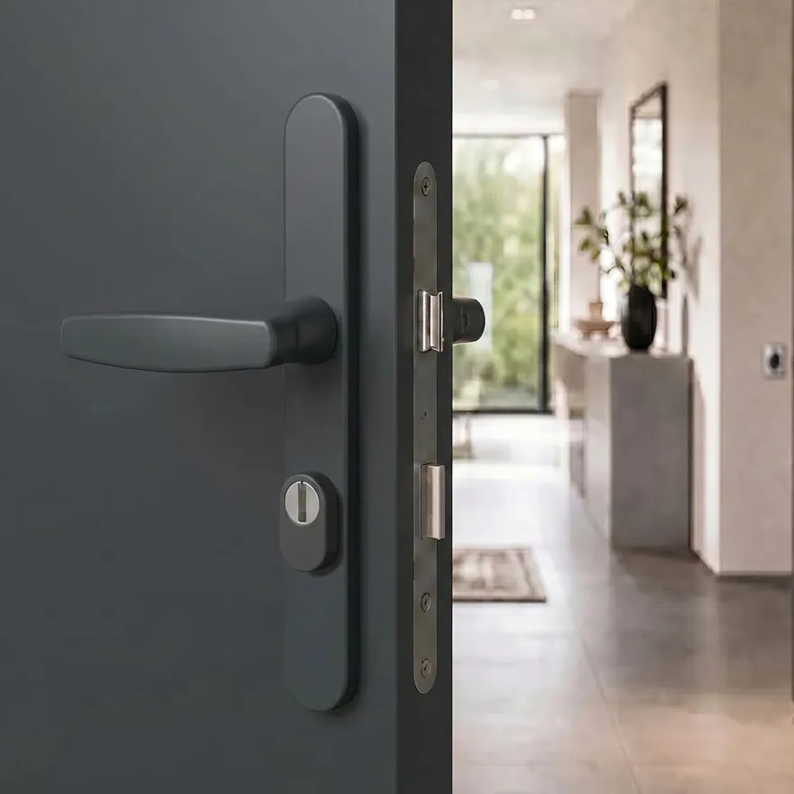 Türdrücker Langschild Schmalrahmen RAL7016 Anthrazit 8-72mm Wechselgarnitur