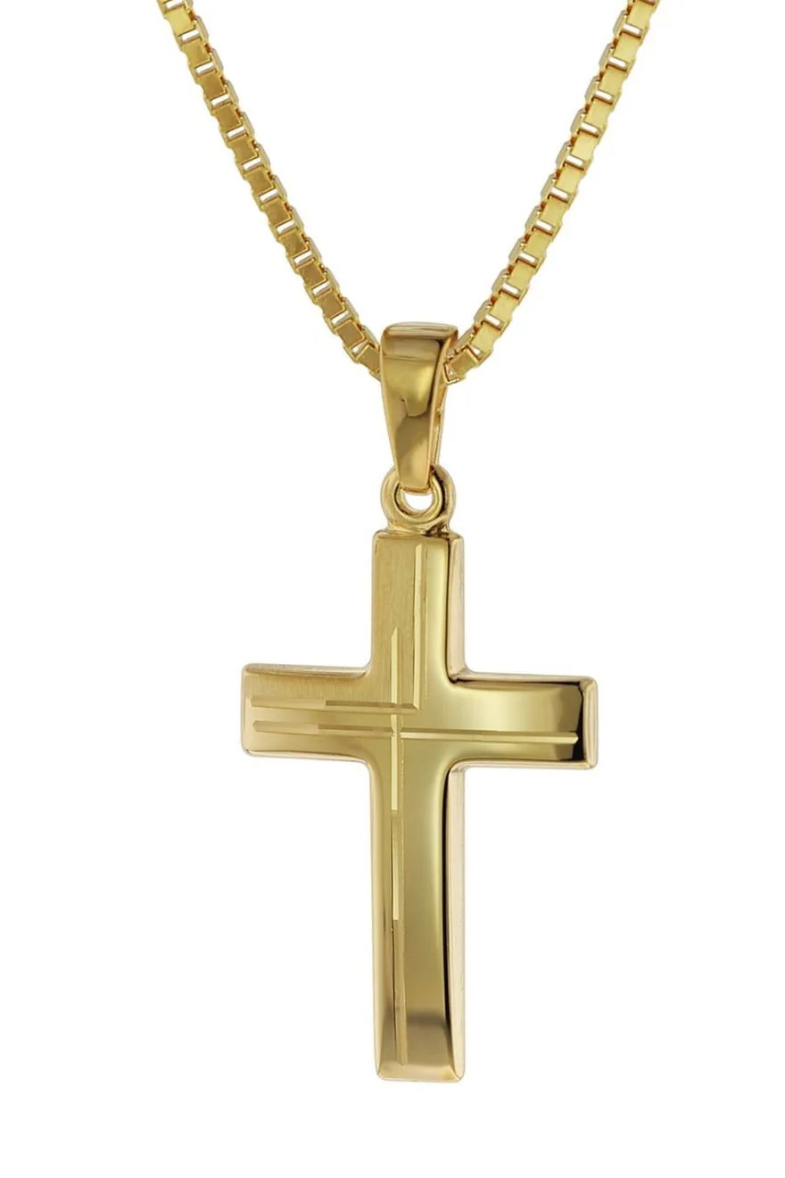 trendor Schmuck Anhänger Kreuz 585 Gold (14 Karat) mit goldplattierter Kette 75125