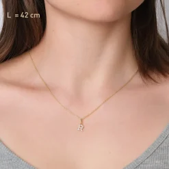 trendor Schmuck Damen-Halskette mit Buchstabe R Anhänger 925 Silber Vergoldet 28266