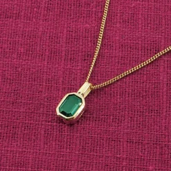 trendor Schmuck Damen-Kette Gold auf 925 Silber mit synth. Turmalin Anhänger 68510